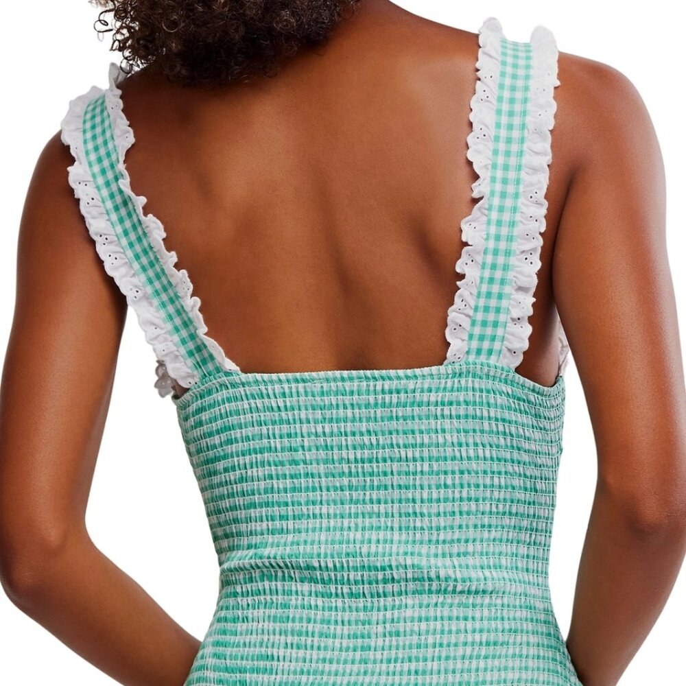 Free People women L cassie gingham lace bodysuit faminie cottage core sleeveless - Picture 6 of 6